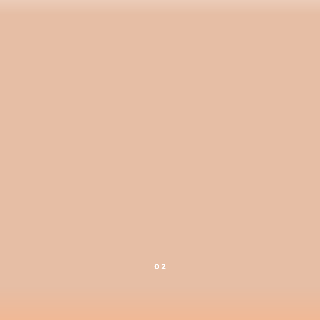 A plain peach gradient background features the small white number "02" near the bottom center, representing River Organics' Zero-Waste Vegan Concealer—a natural, hydrating shade ideal for a fresh, dewy finish.